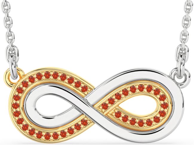 Large Fire Opal Gold Silver Infinity Necklace