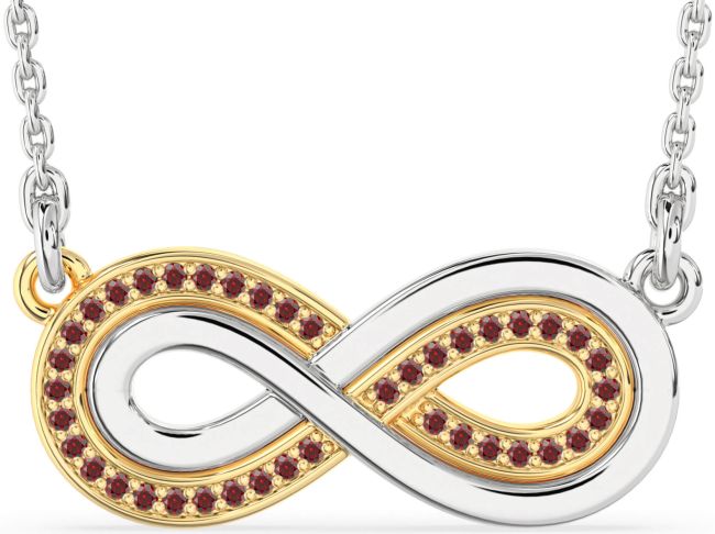 Large Garnet Gold Silver Infinity Necklace