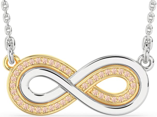 Large Morganite Gold Silver Infinity Necklace