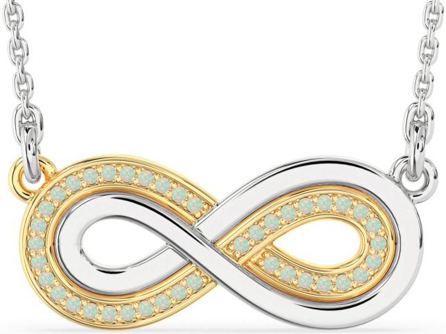 Large Opal Gold Silver Infinity Necklace