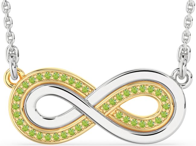 Large Peridot Gold Silver Infinity Necklace