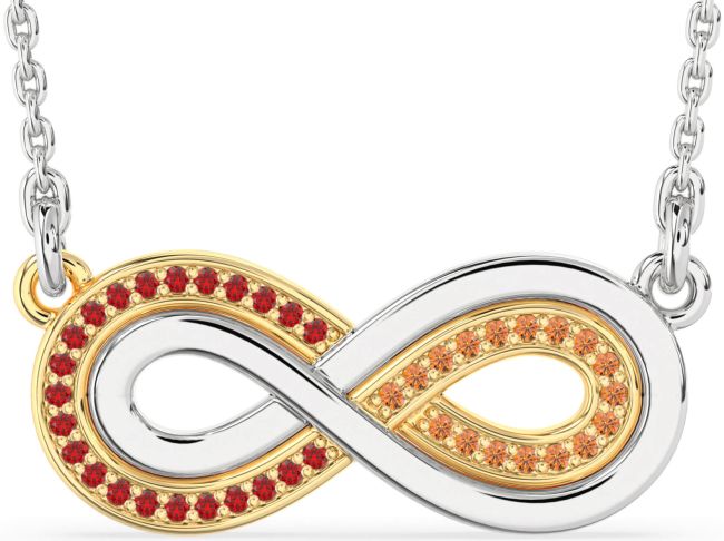 Large Ruby & Citrine Gold Silver Infinity Necklace