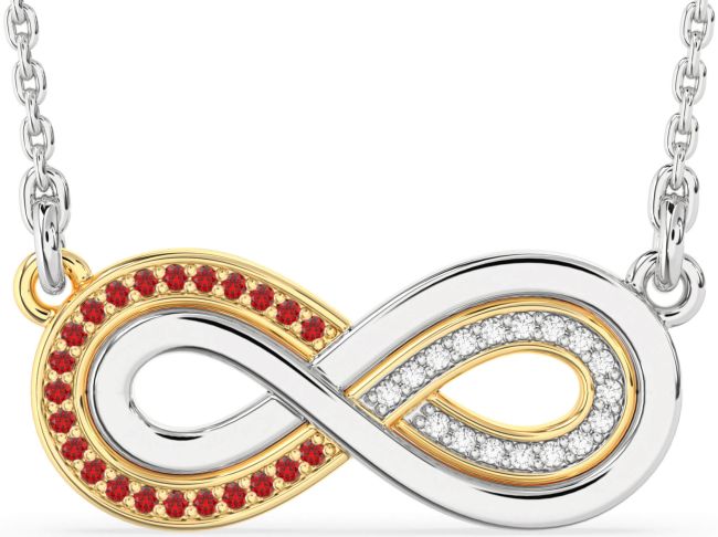 Large Diamond & Ruby Gold Silver Infinity Necklace