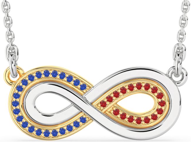 Large Blue Sapphire & Ruby Gold Silver Infinity Necklace