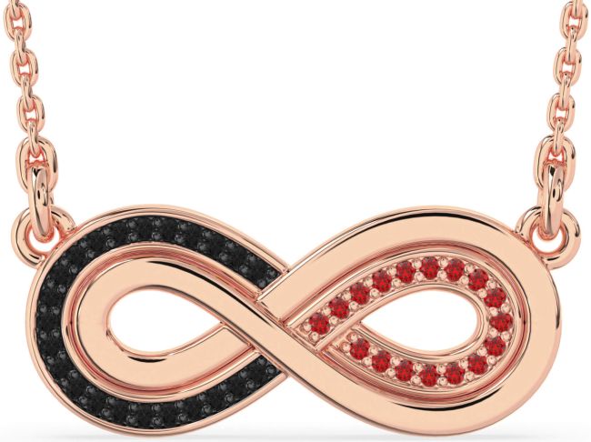Large Black Diamond & Ruby Rose Gold Infinity Necklace
