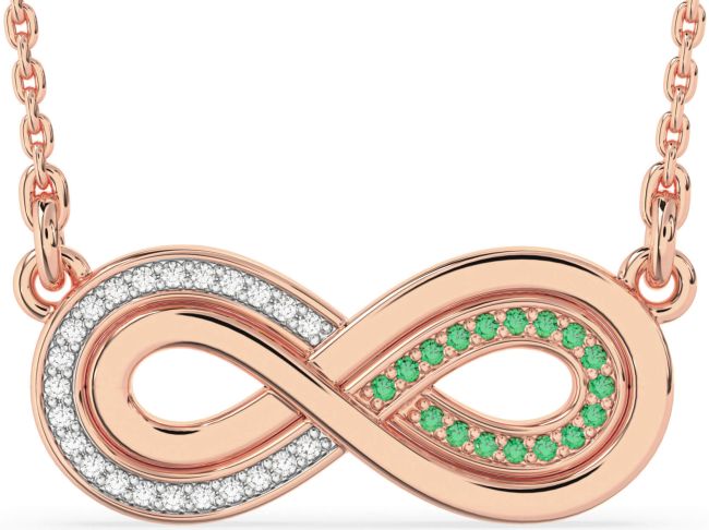 Large Emerald & Diamond Rose Gold Infinity Necklace