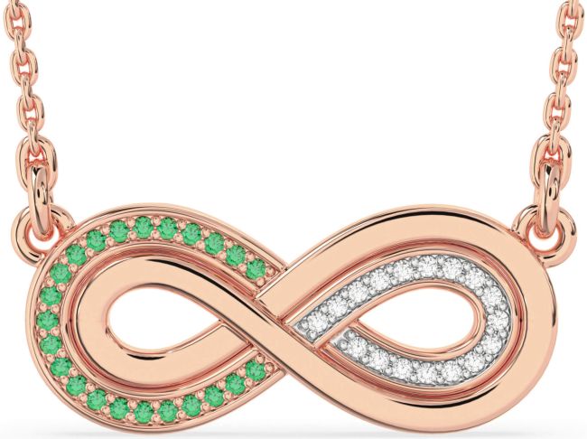 Large Diamond & Emerald Rose Gold Infinity Necklace