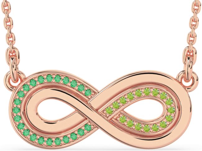 Large Emerald & Peridot Rose Gold Infinity Necklace