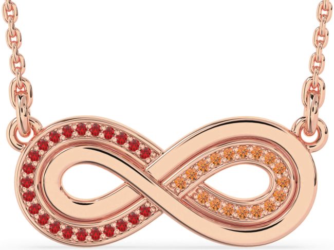 Large Ruby & Citrine Rose Gold Infinity Necklace