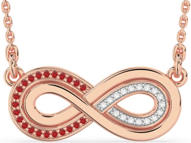 Large Diamond & Ruby Rose Gold Infinity Necklace