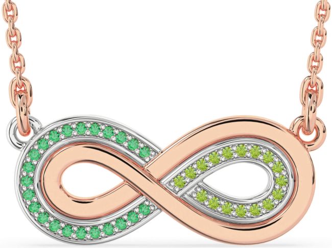 Large Emerald & Peridot Rose Gold Silver Infinity Necklace