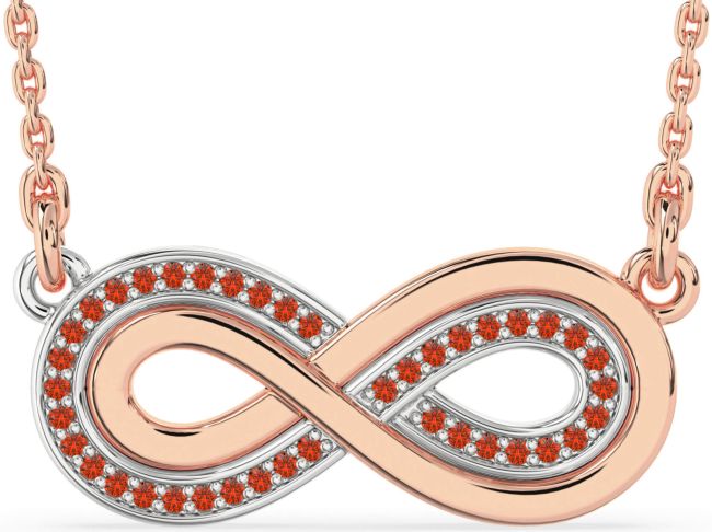 Large Fire Opal Rose Gold Silver Infinity Necklace