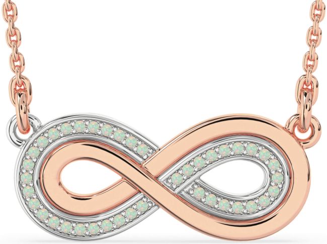 Large Opal Rose Gold Silver Infinity Necklace