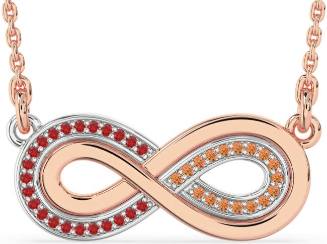 Large Ruby & Citrine Rose Gold Silver Infinity Necklace