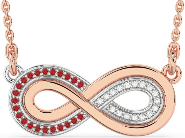 Large Diamond & Ruby Rose Gold Silver Infinity Necklace