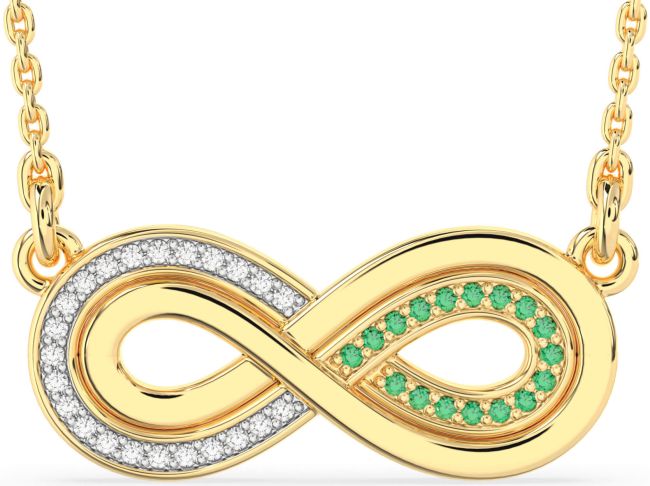 Large Emerald & Diamond Gold Infinity Necklace