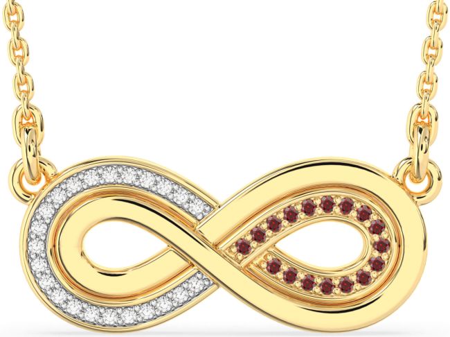 Large Diamond & Garnet Gold Infinity Necklace