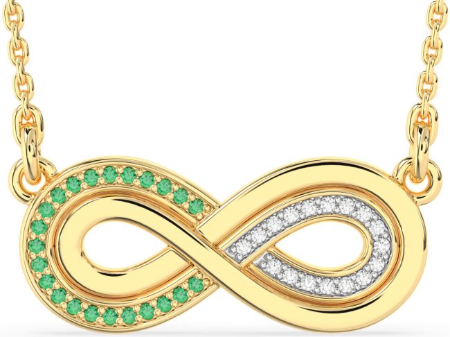 Large Diamond & Emerald Gold Silver Infinity Necklace