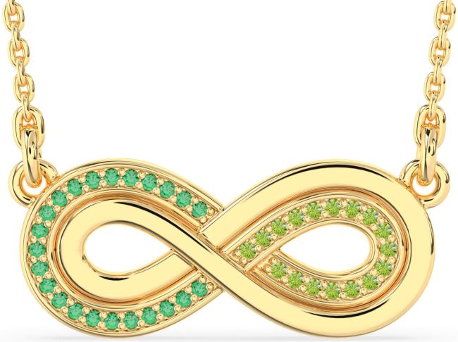 Large Emerald & Peridot Gold Infinity Necklace