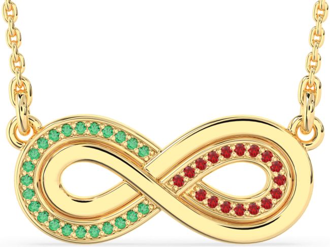 Large Emerald & Ruby Gold Silver Infinity Necklace
