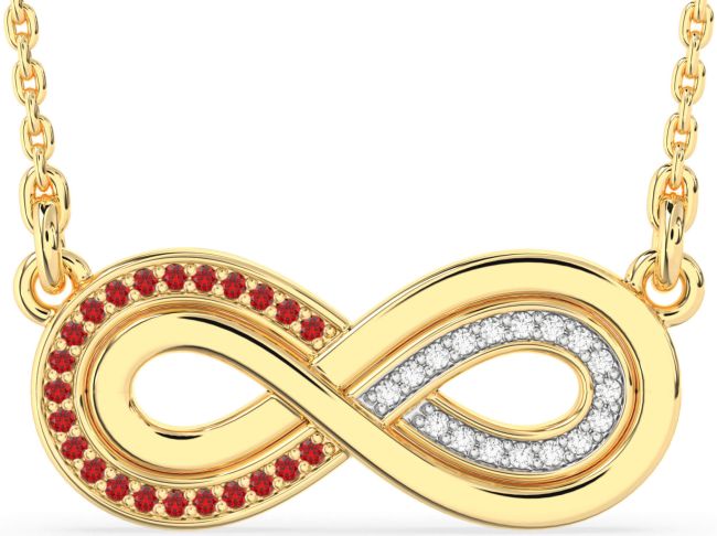 Large Diamond & Ruby Gold Infinity Necklace
