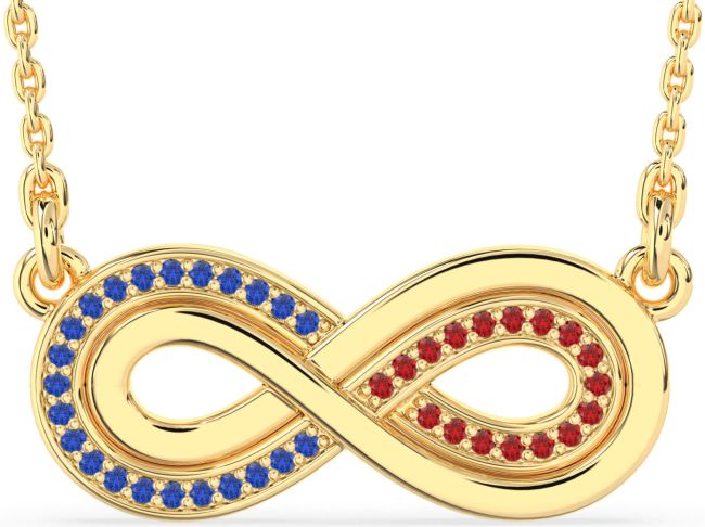 Large Blue Sapphire & Ruby Gold Infinity Necklace