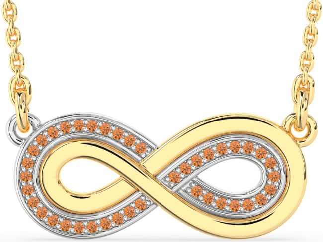 Large Citrine Gold Silver Infinity Necklace