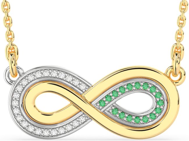 Large Emerald & Diamond Gold Silver Infinity Necklace