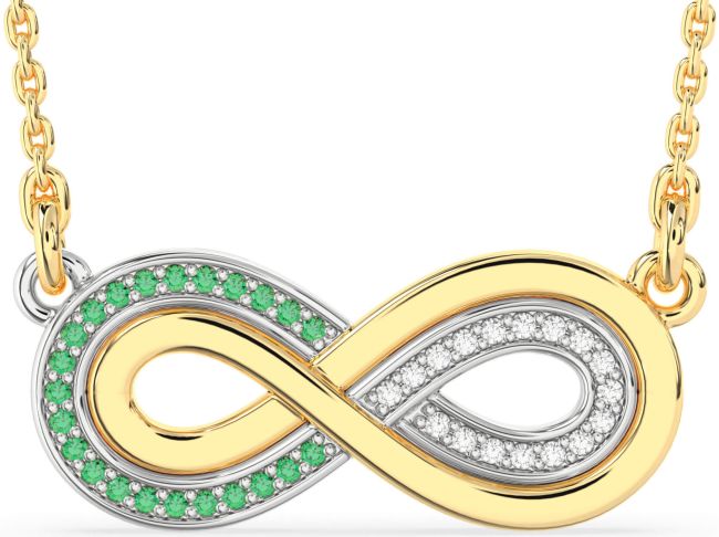 Large Diamond & Emerald Gold Silver Infinity Necklace