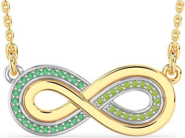 Large Emerald & Peridot Gold Silver Infinity Necklace