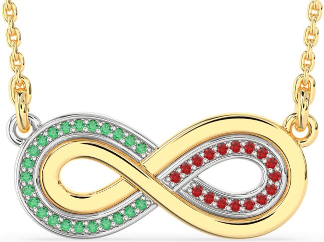 Large Emerald & Ruby Gold Silver Infinity Necklace