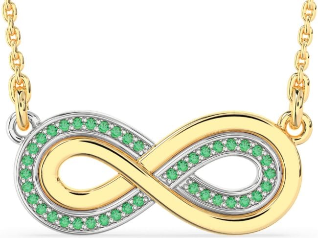 Large Emerald Gold Silver Infinity Necklace