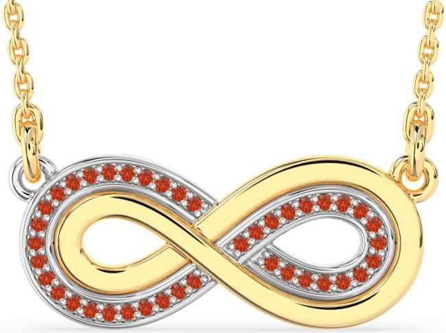 Large Fire Opal Gold Silver Infinity Necklace