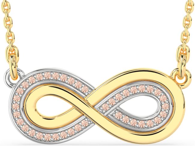 Large Morganite Gold Silver Infinity Necklace