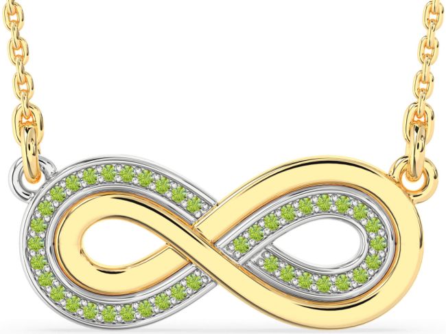 Large Peridot Gold Silver Infinity Necklace