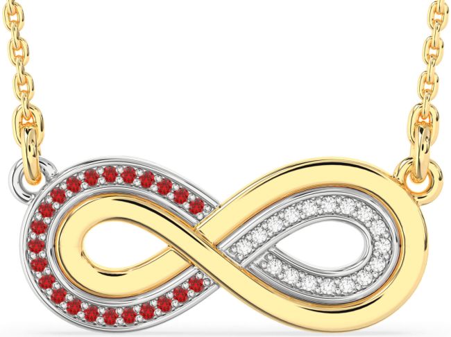 Large Diamond & Ruby Gold Silver Infinity Necklace