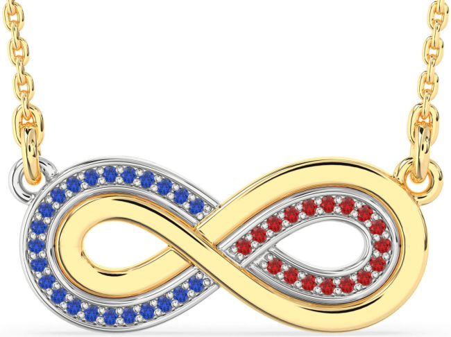 Large Blue Sapphire & Ruby Gold Silver Infinity Necklace