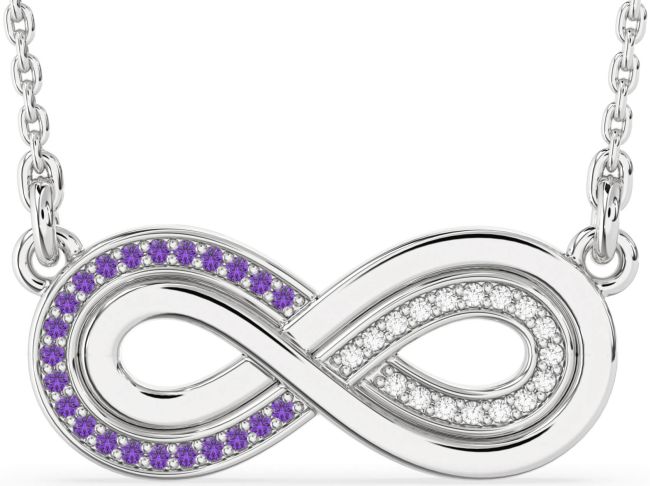 Large Diamond & Amethyst Silver Infinity Necklace