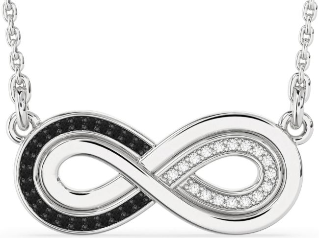 Large Black Diamond Silver Infinity Necklace