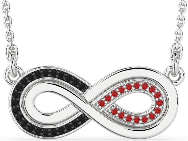 Large Black Diamond & Ruby Silver Infinity Necklace