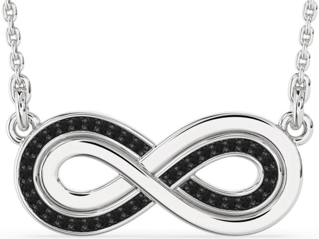 Large Black Diamond Silver Infinity Necklace