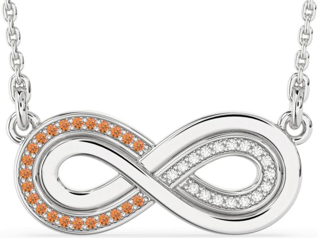 Large Diamond & Citrine Silver Infinity Necklace