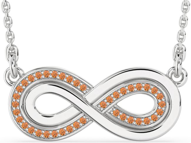 Large Citrine Platinum Infinity Necklace