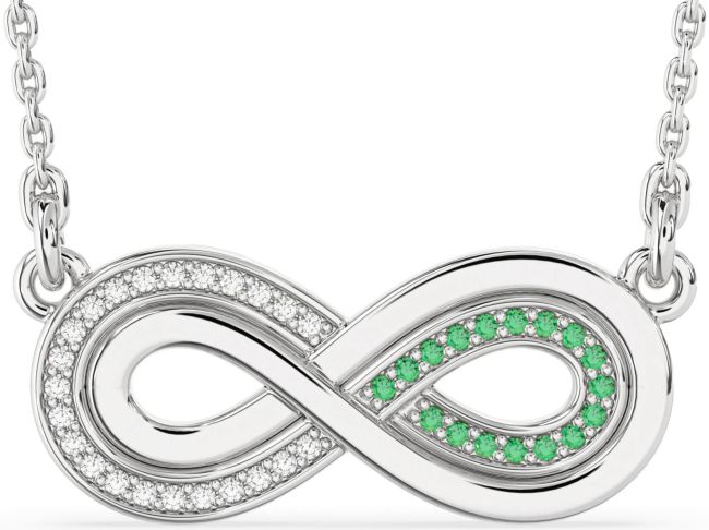 Large Emerald & Diamond Silver Infinity Necklace