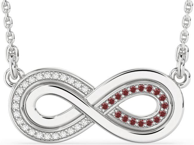 Large Diamond & Garnet Silver Infinity Necklace