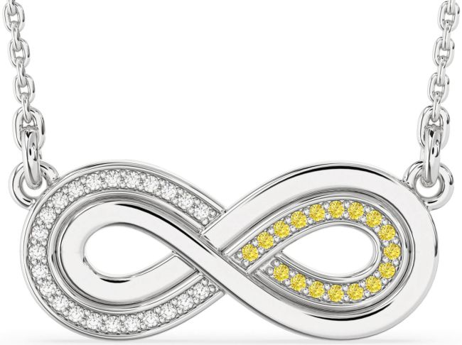 Large Yellow Diamond Silver Infinity Necklace