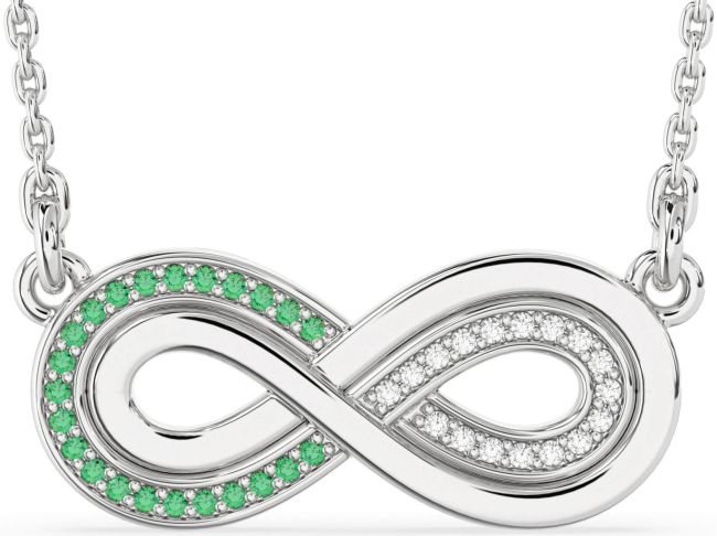 Large Diamond & Emerald Platinum Infinity Necklace