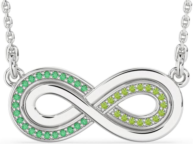 Large Emerald & Peridot Silver Infinity Necklace
