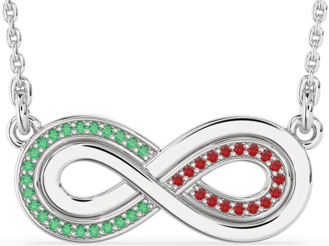 Large Emerald & Ruby Silver Infinity Necklace
