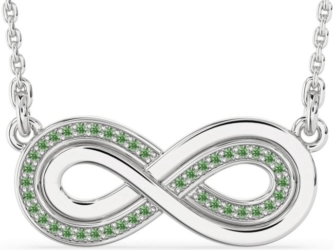 Large Green Diamond Silver Infinity Necklace